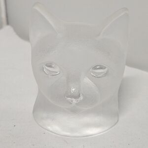Vintage Nybro Sweden Frosted Art Glass Cat Head Paperweight Figurine Figure